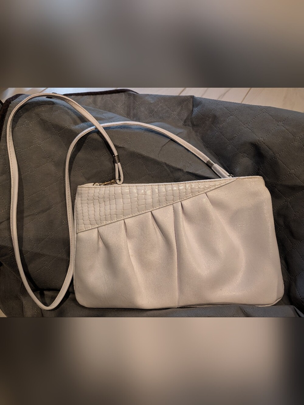 White Pleated Bag / Clutch with Croc Accent